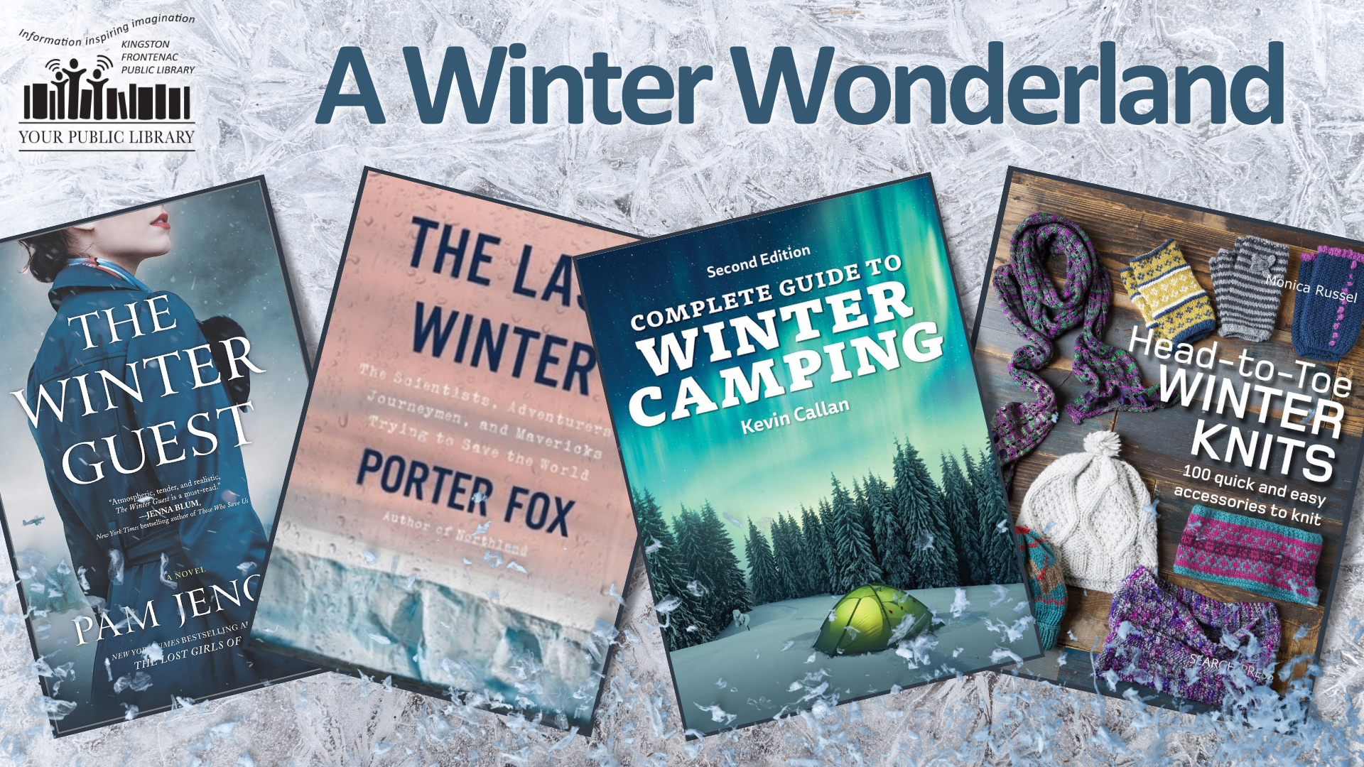 Four books on a snowy background with text reading A Winter Wonderland.