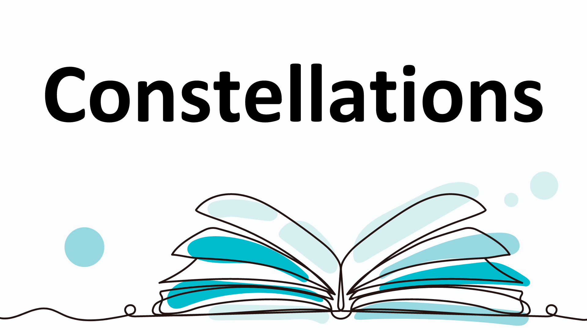 A blue illustrated book with text reading Constellations.