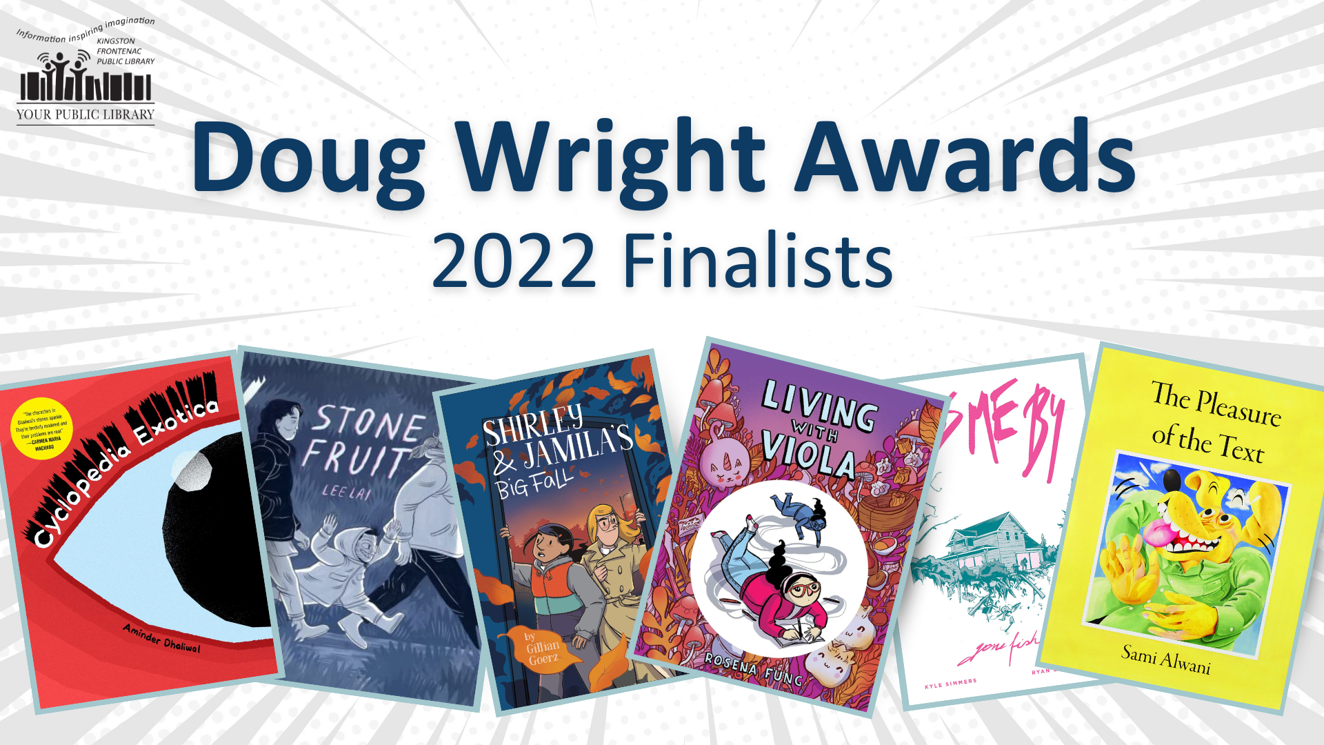 Books with text reading Doug Wright Awards - 2022 Finalists