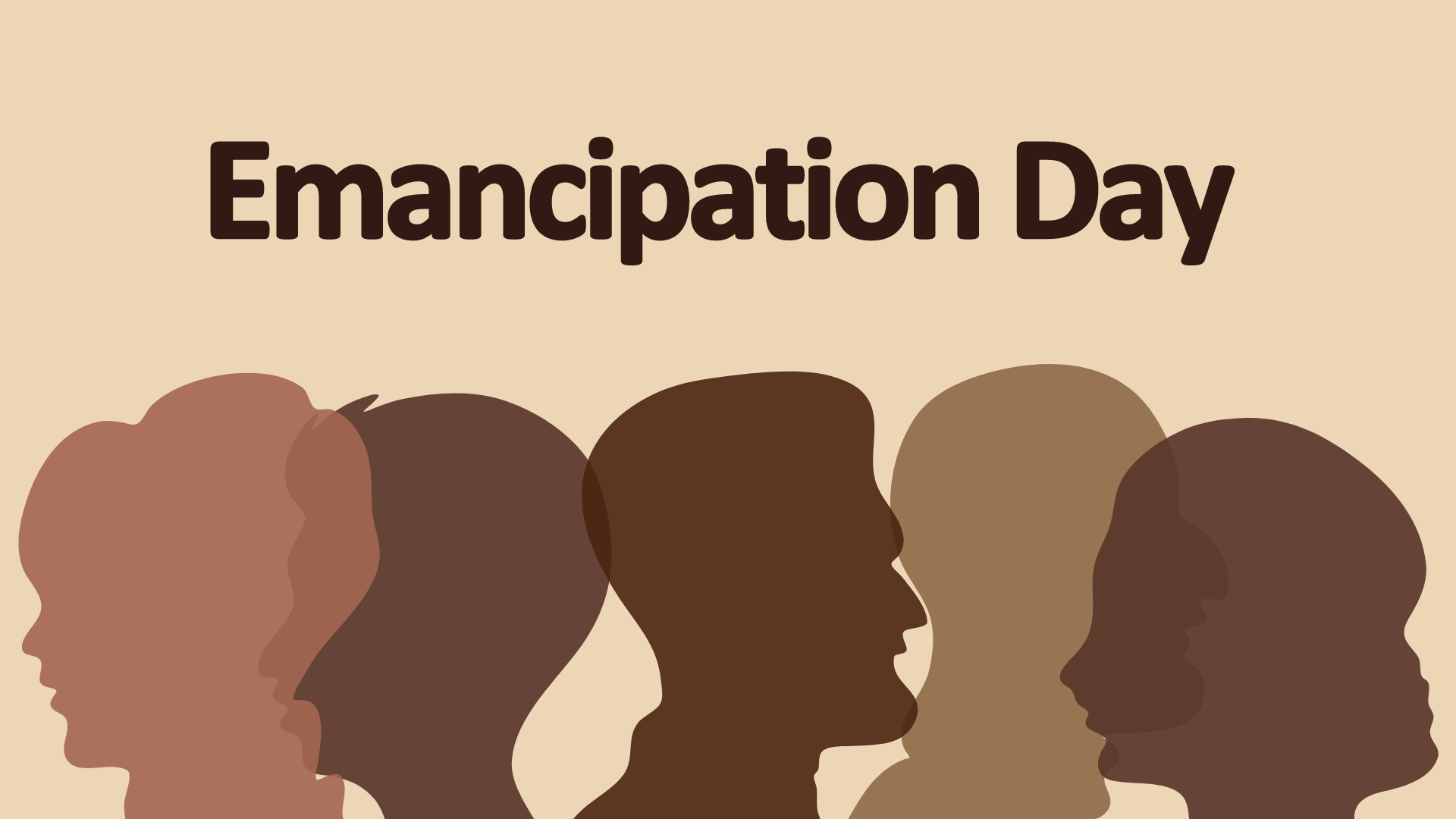 Silhouetted faces with text reading Emancipation Day.