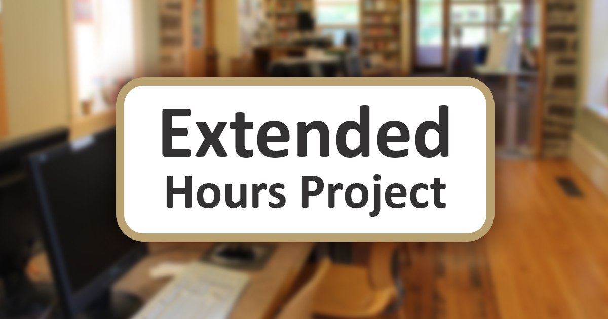 An image of the public computers at the Pittsburgh Branch with a text overlay that reads Extended Hours Project.