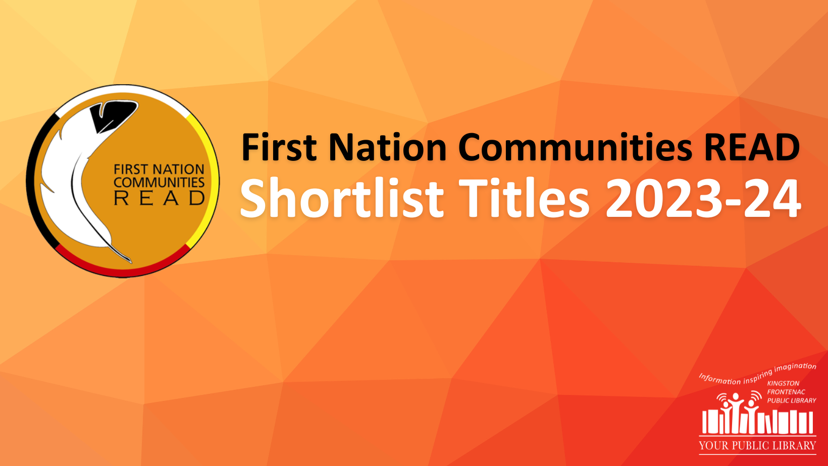 First Nation Communities READ Shortlist Titles 2023-24 on an orange background. 