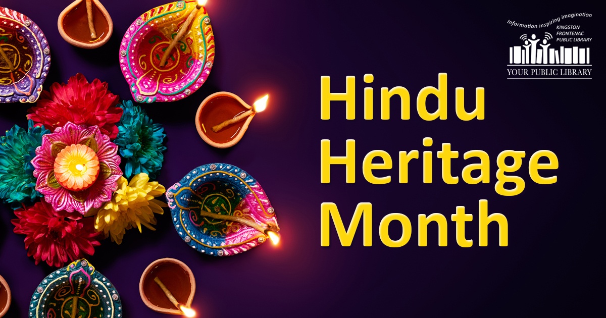Candles and flowers with text reading Hindu Heritage Month.