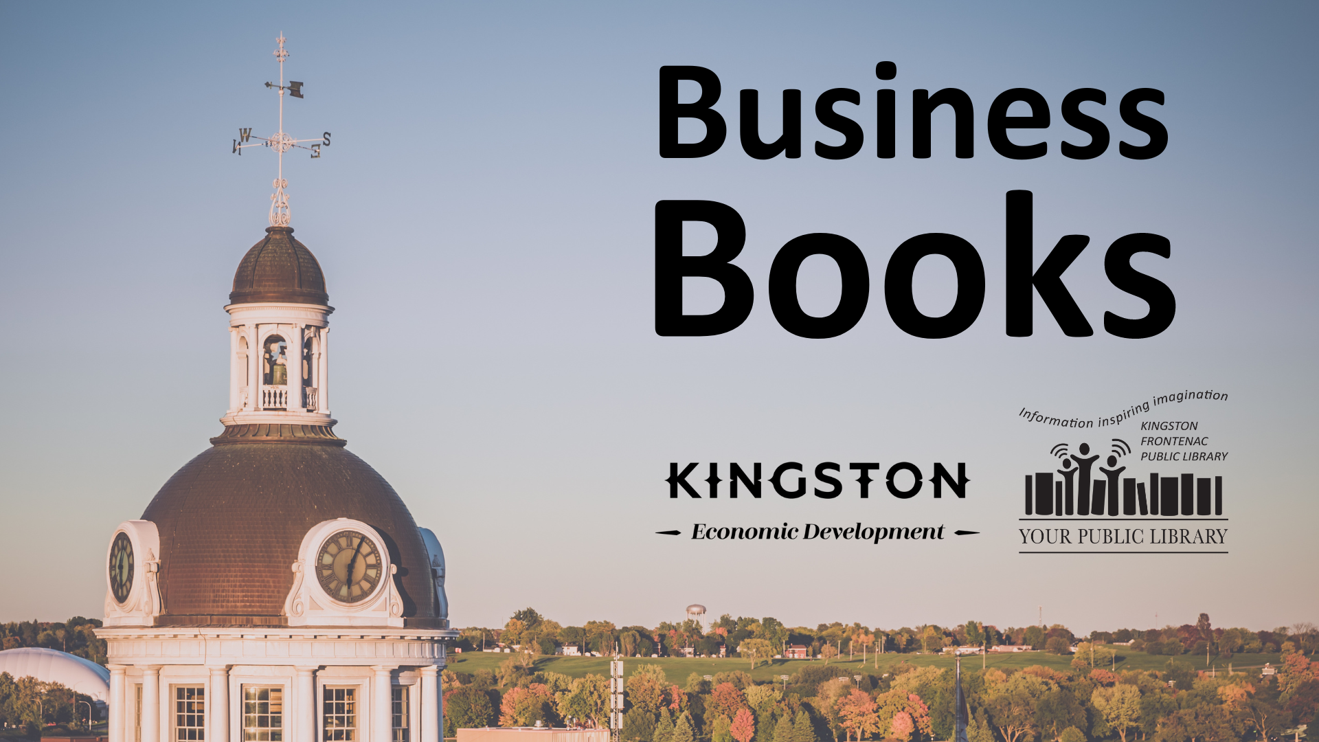 An image of Kingston City Hall with text reading Business Books.