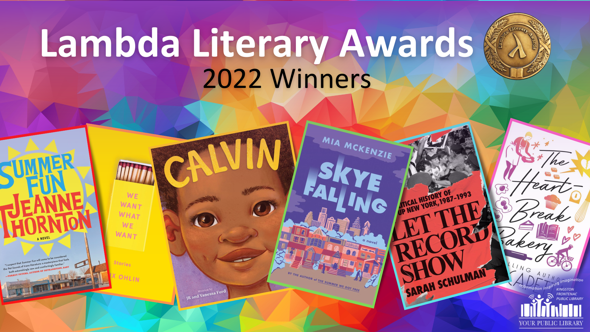 Various books with text reading Lambda Literary Awards - 2022 Winners