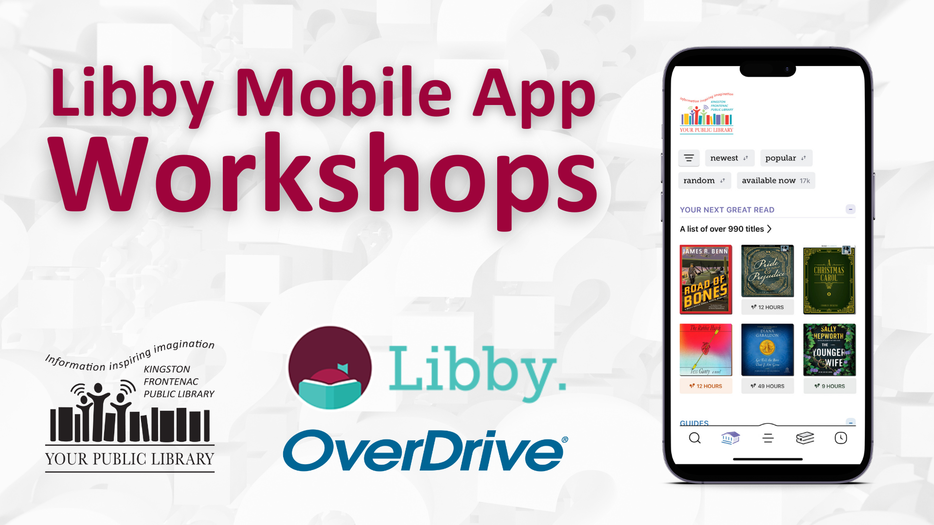 Libby open on a phone with text reading Libby mobile app workshops