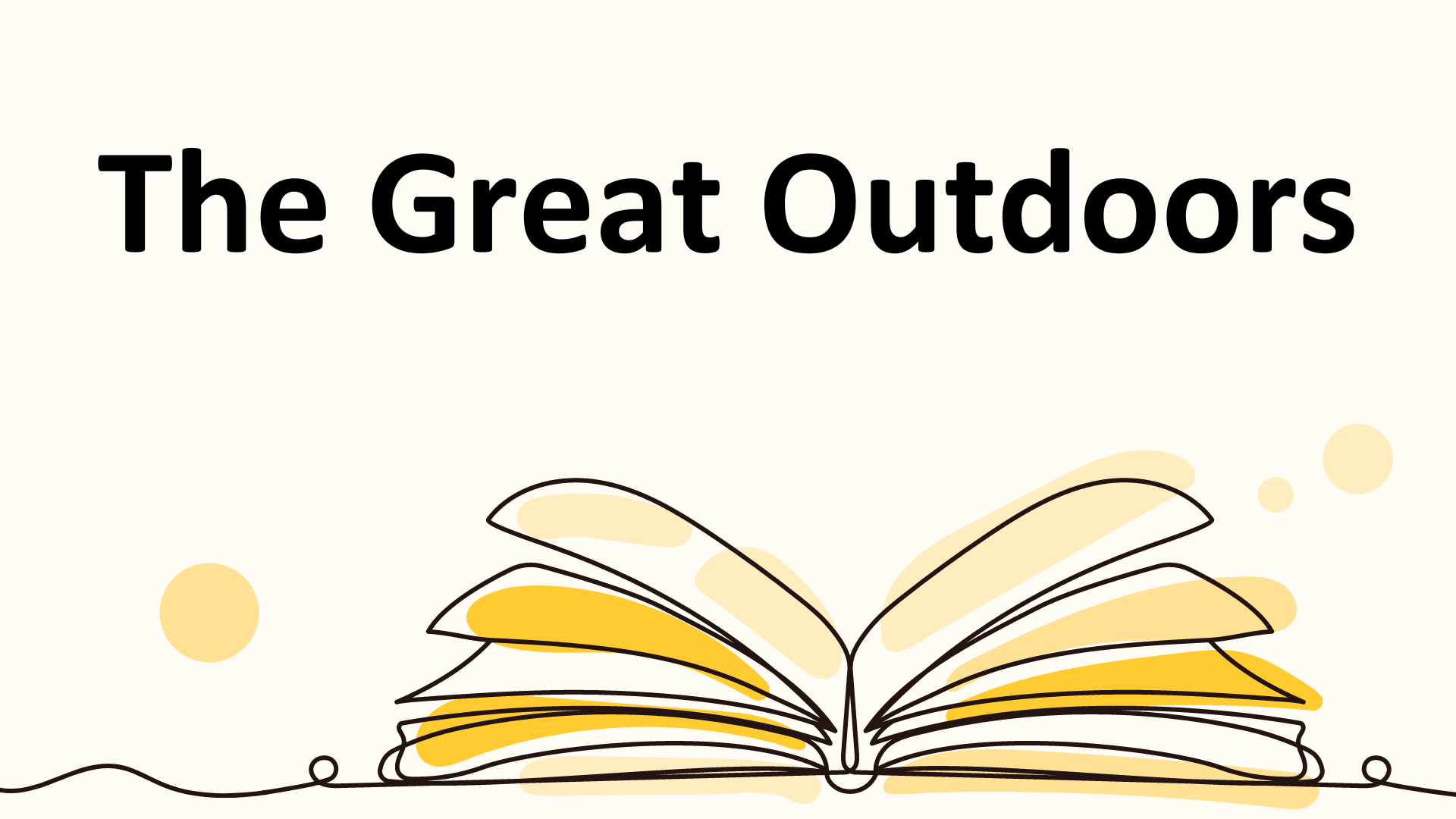 An illustrated yellow book on a yellow background with text reading The Great Outdoors.
