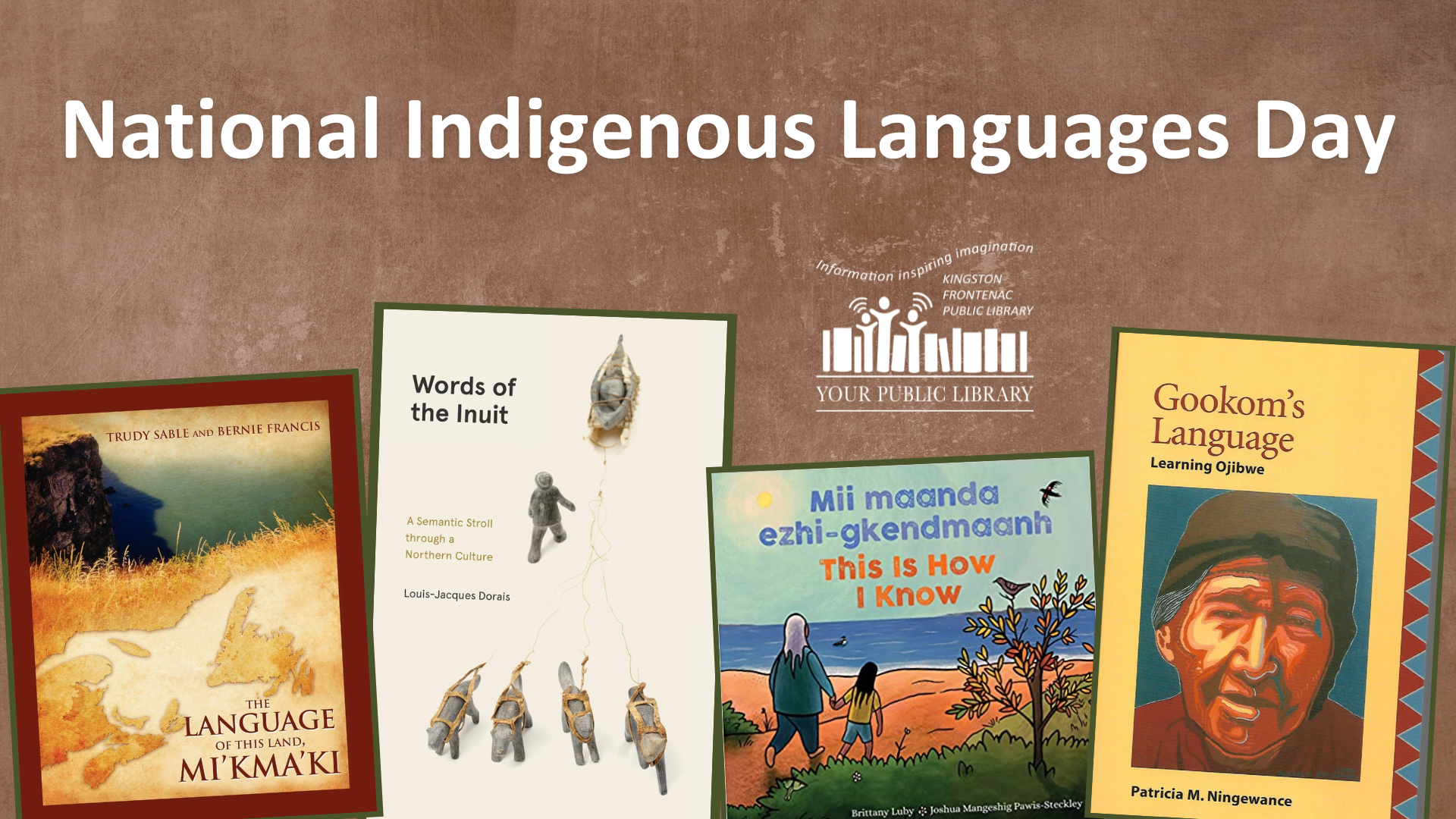 Four Indigenous language books with text reading National Indigenous Languages Day