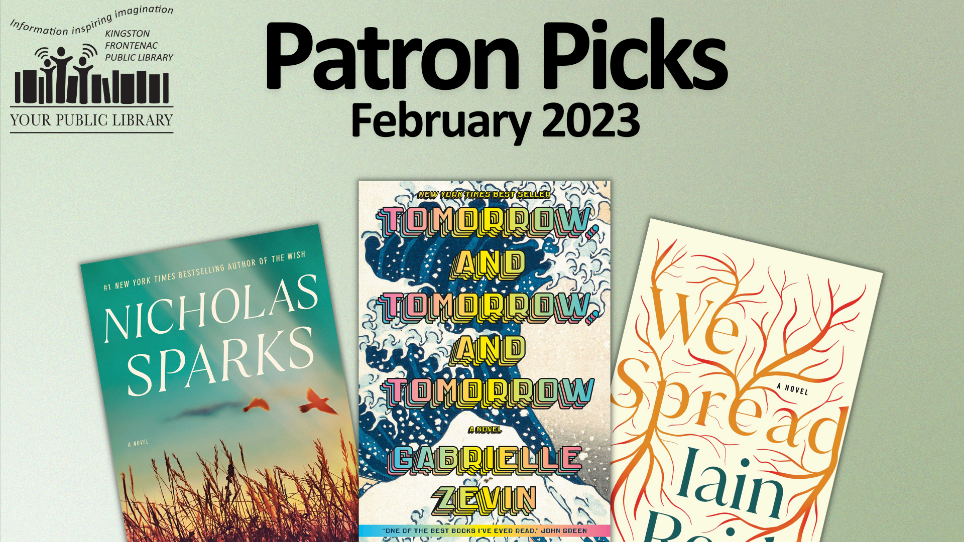 A collection of book covers with text reading Patron Picks - February 2023