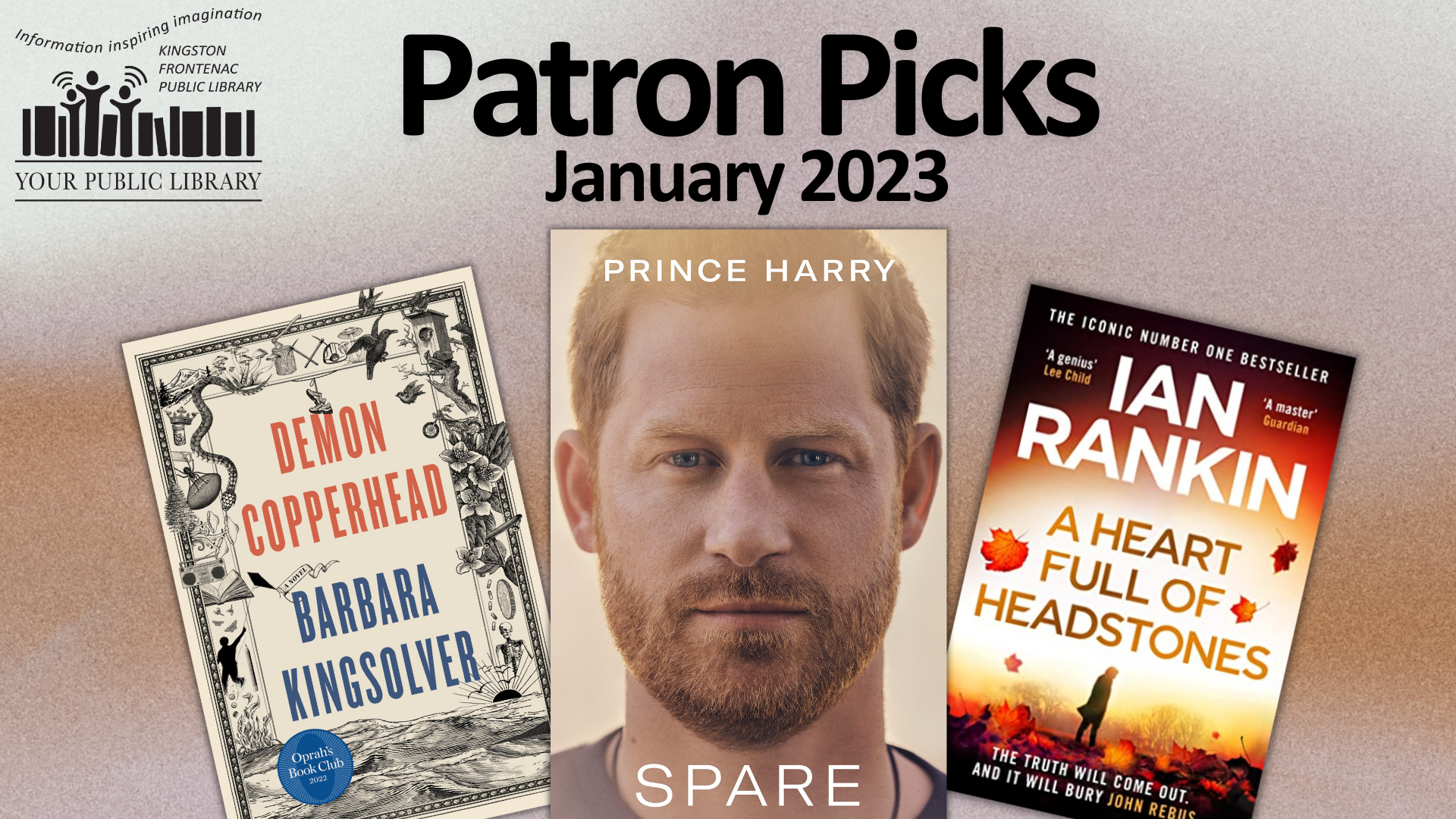 A collage of books with text reading Patron Picks January 2023