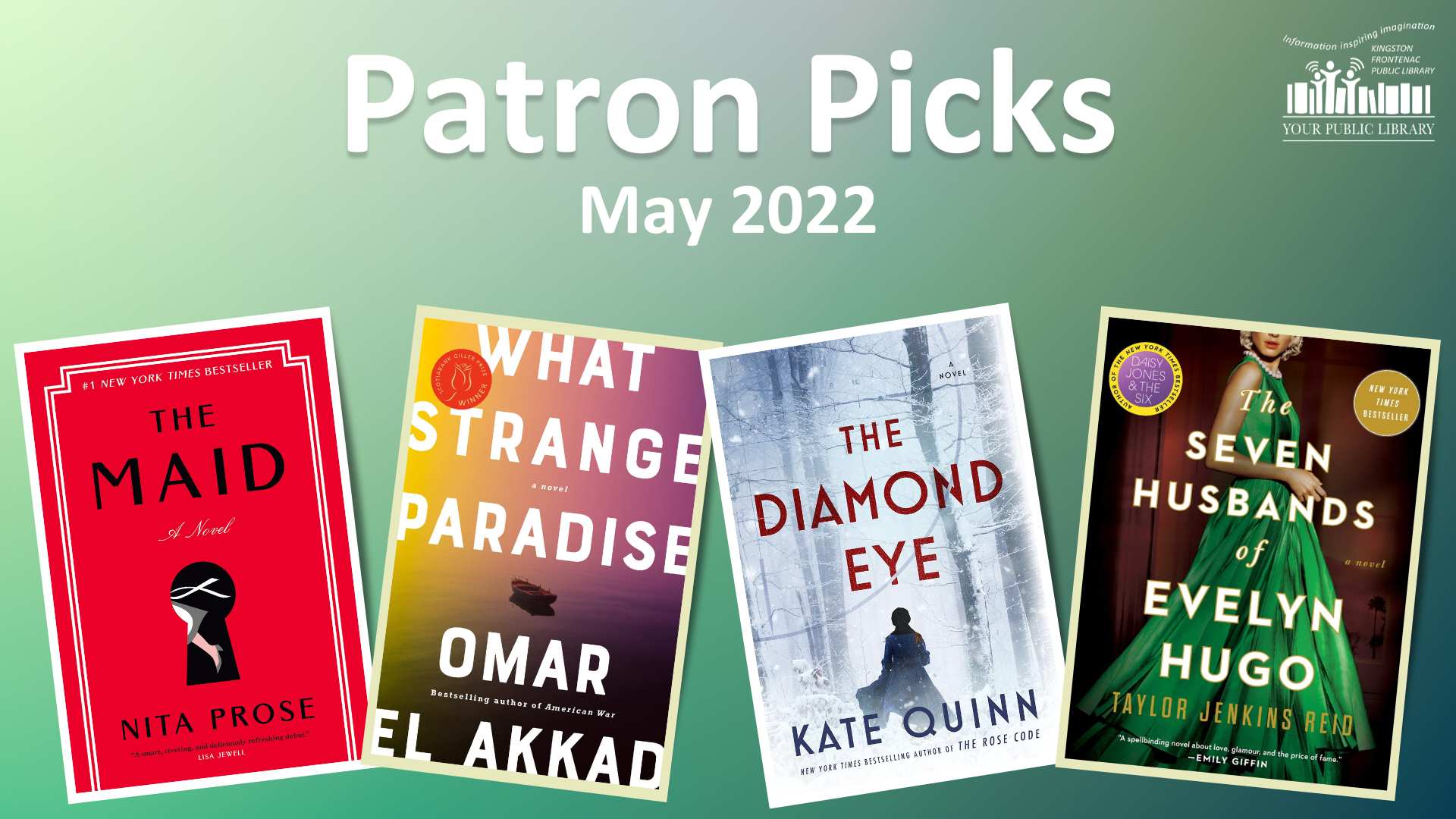 Several books with text reading Patron Picks May 2022
