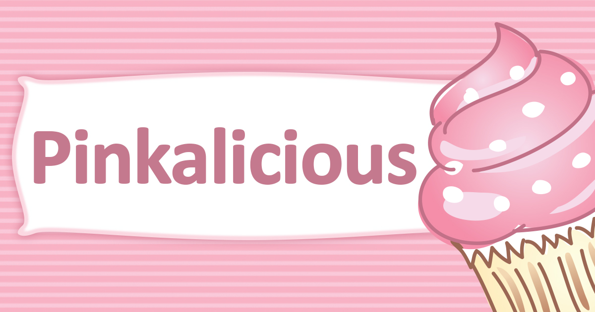 Illustration of a cupcake with pink icing. The text reads Pinkalicious.