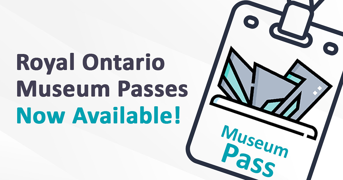 Illustration of a museum pass with the title "Royal Ontario Museum Passes Available Now"