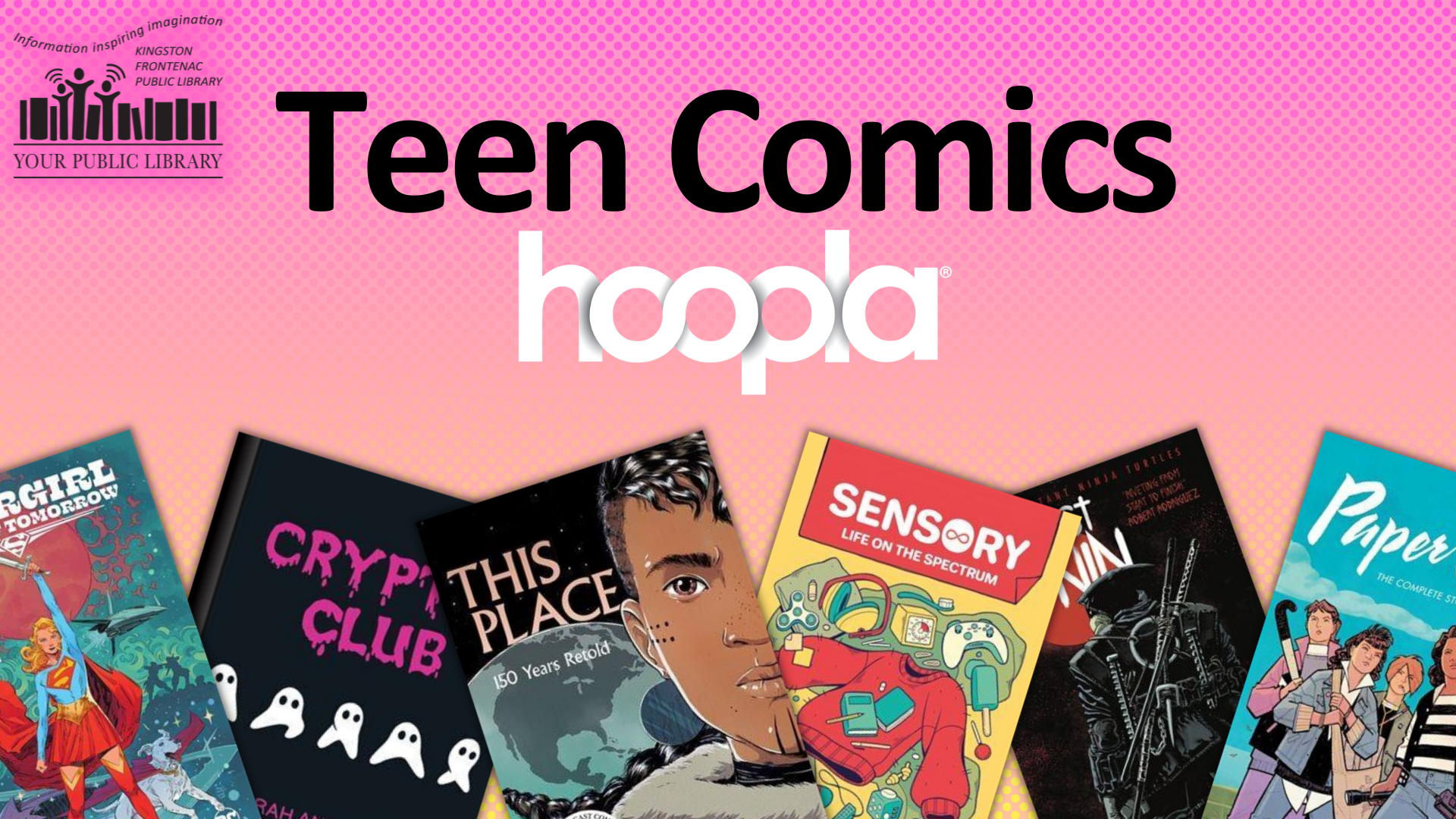 A collage of comics with text reading Teen Comics - hoopla