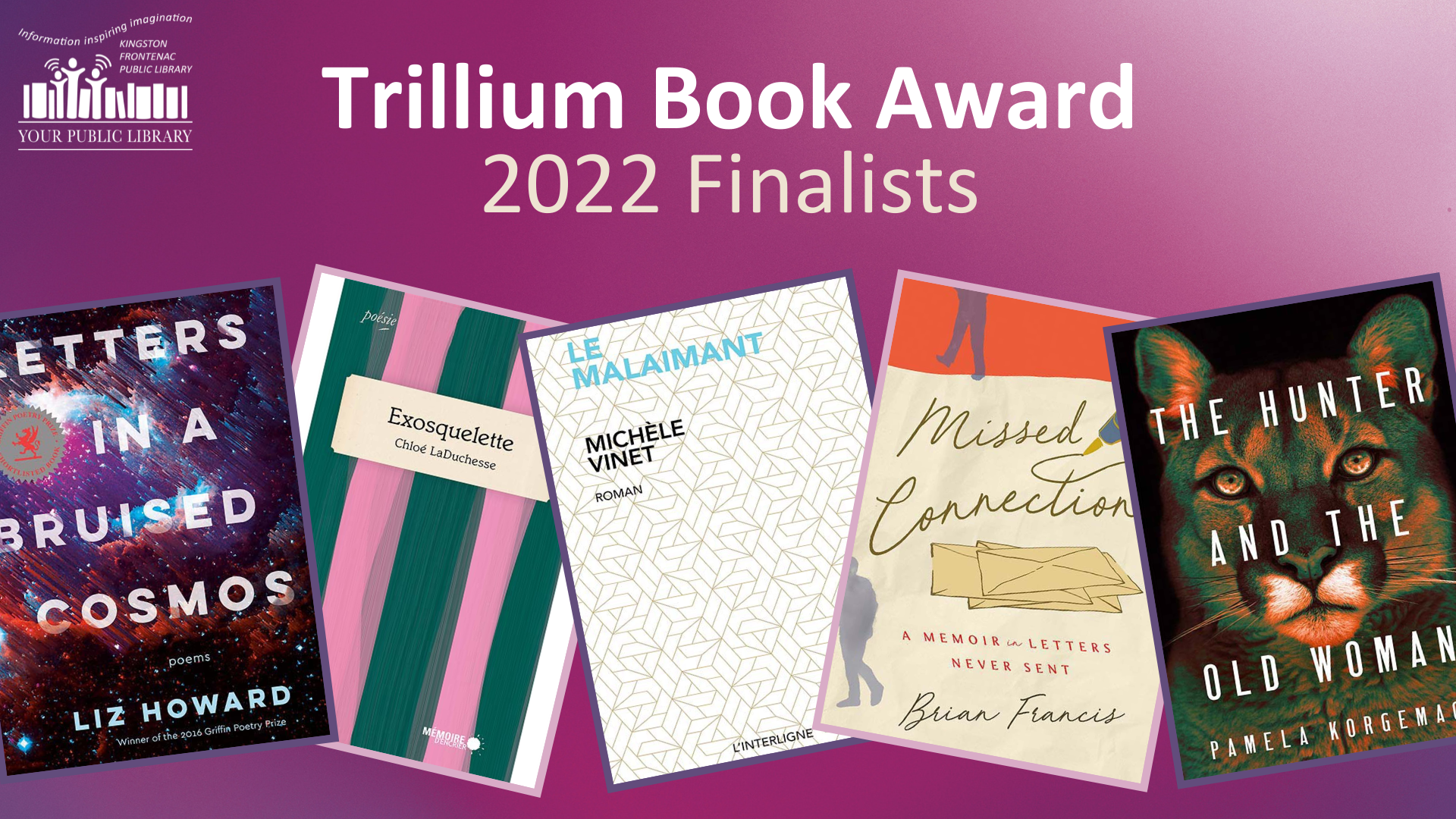 Books with text reading Trillium Book Award 2022 finalists