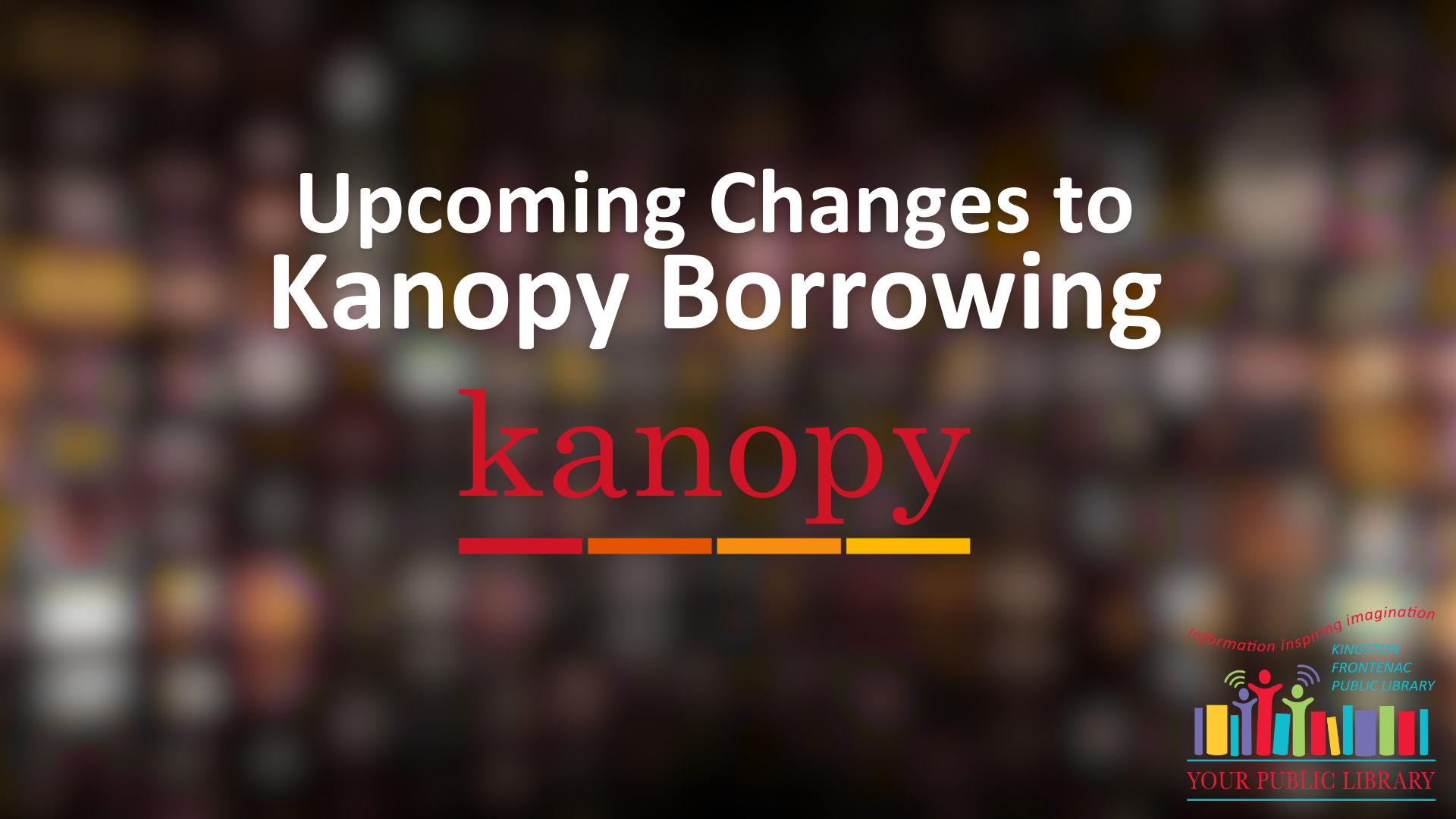 Text reading Upcoming Changes to Kanopy Borrowing against a collage of screens.