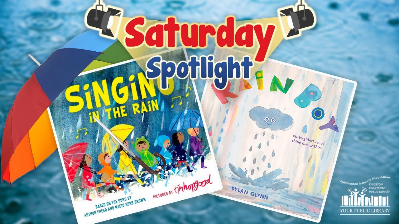 A collage of books against a rainy background with text reading Saturday Spotlight.