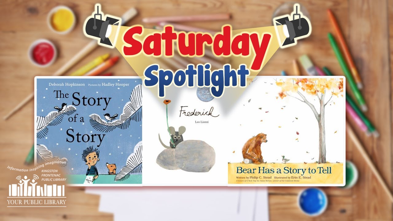 An image of blurry art tools with books over top. Text reads Saturday Spotlight.