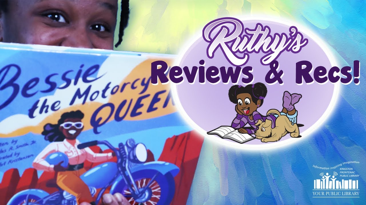 Michelle McDonald with the book Bessie The Motorcycle Queen. Text reads Ruthy's Reviews and Recs