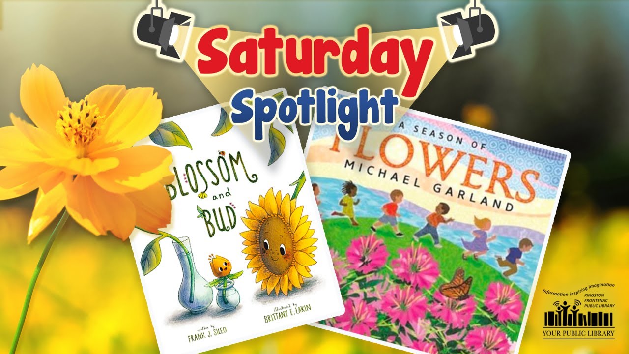 Books about flowers against a background of flowers with text reading Saturday Spotlight.