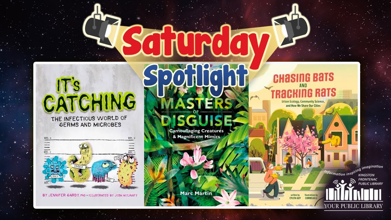 Three books on a space background with text reading Saturday Spotlight.