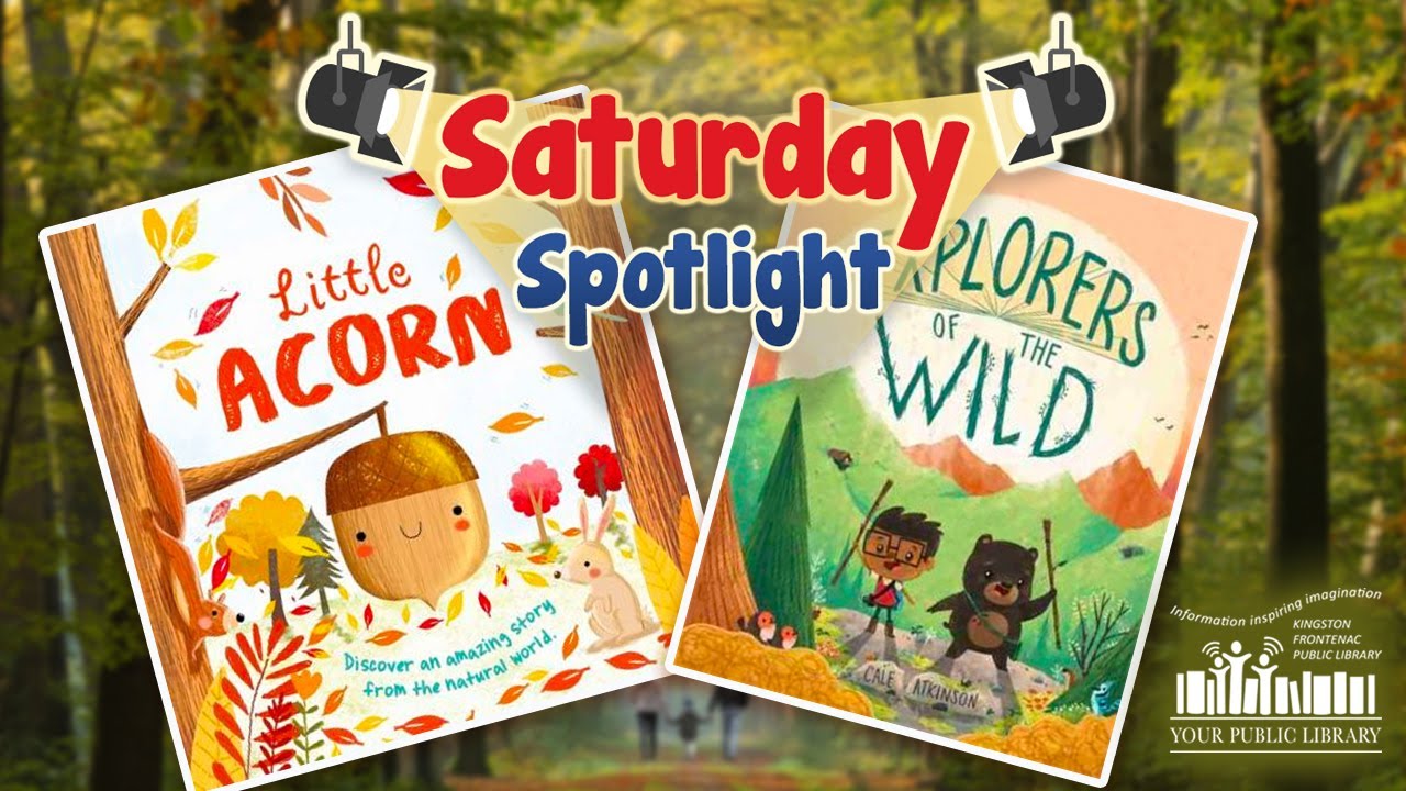 A collage books with text reading Saturday Spotlight. There is a forest background.