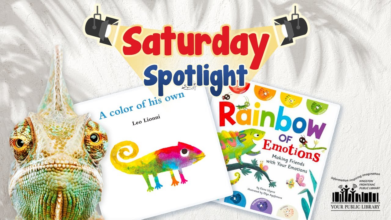 A chameleon and two books with text reading Saturday Spotlight.