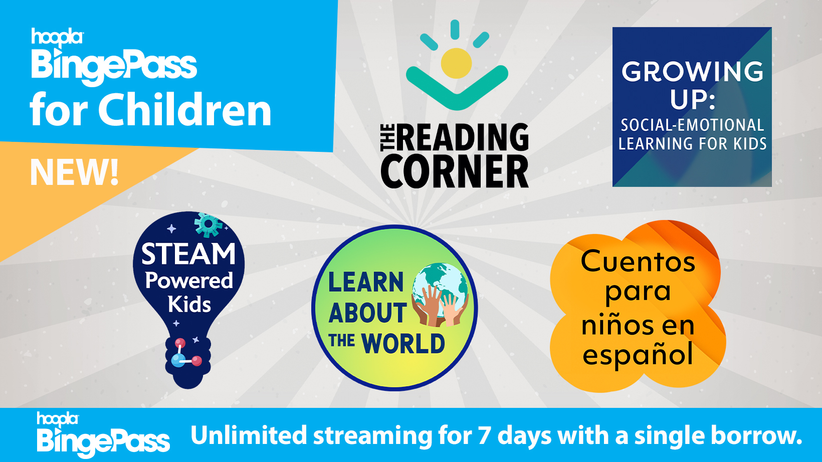 Hoopla Bingepass for Children - Steam Powered Kids, Learn About the World, Cuentos Para Niños en Español, #Reading Corner, Growing Up: Social-Emotional Learning for Kids
